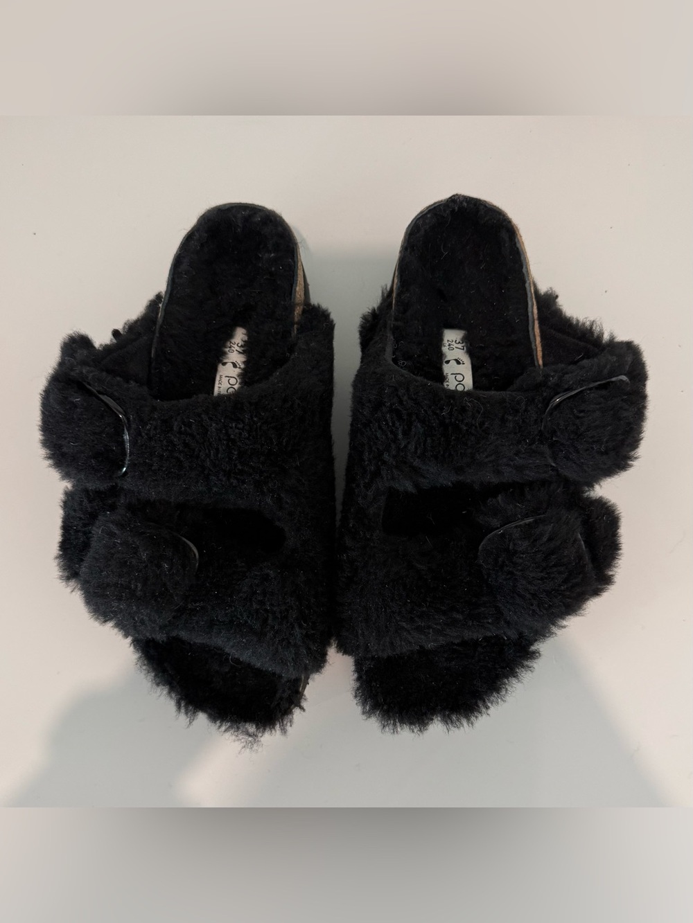 Birkenstock Papillio Black Fuzzy Double-Strap Slide Sandals Slippers